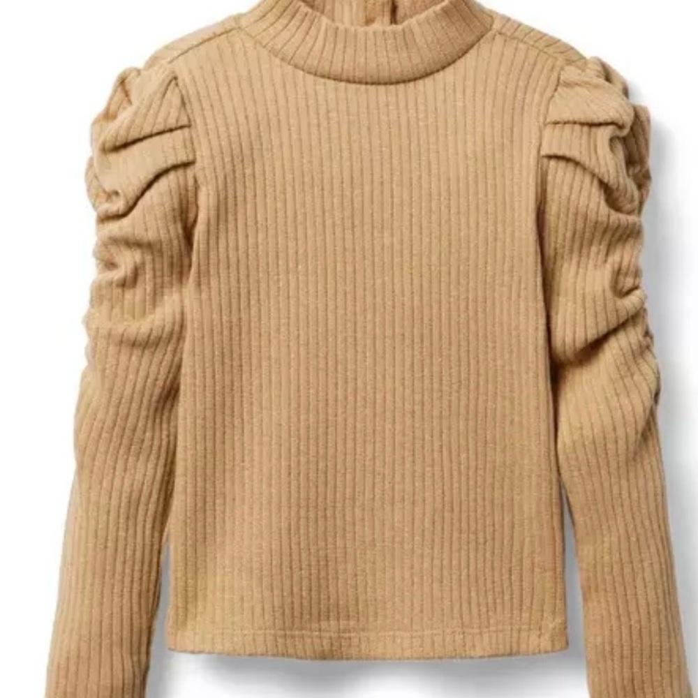 Janie and Jack Camel Glitter Cowl Neck shirt ribbed
